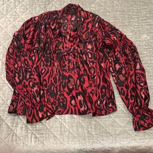 Top shop blouse with reds, pinks and black animal like print